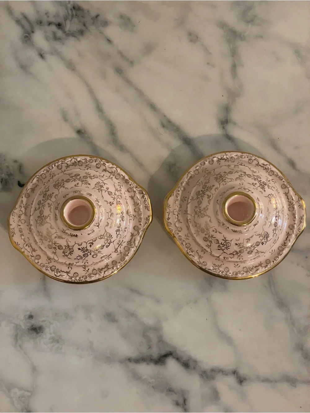 Taylor Smith Taylor Ceramic Light Pink and Gold Candle Stick Holders - Picture 9 of 10